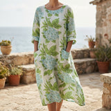 Light Blue Flowers Woven, Viscose-Linen