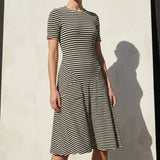 Black Horizontal-Stripe Rib Knit, Poly-Viscose, 180 gsm, 155 cm