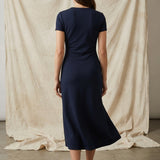 Polyester Viscose Stretch Scuba Knit Fabric, 260 gsm, 162 cm — Navy