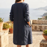 Polyester Stretch Linen-Look Fabric, 280 gsm, 155 cm — Navy