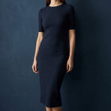 Polyester Stretch Rib Knit Fabric, 240 gsm, 173 cm — Navy