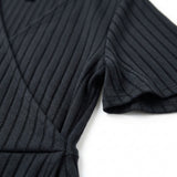 Black Vertical-Stripe Rib Knit, Polyester, 240 gsm