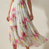 Pink Roses Chiffon, Polyester, 50 gsm