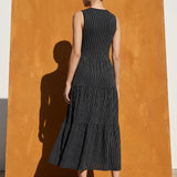 Silver Vertical-Stripe Rib Knit, Nylon