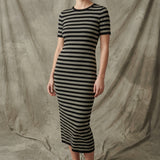 Cream Horizontal-Stripe Jersey Knit, Poly-Viscose, 230 gsm