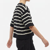 Black Horizontal-Stripe Rib Knit, Cotton-Poly, 250 gsm