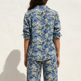 Blue Floral Linen-Look, Viscose