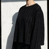 Black Marl Rib Knit, Cotton-Poly, 250 gsm