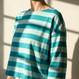 Teal Horizontal-Stripe Jersey Knit, Viscose-Poly