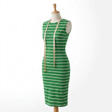 Green Horizontal-Stripe Jersey Knit, Poly-Viscose