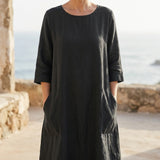 Dark Grey Marl Linen-Look, Polyester, 115 gsm