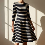 Black Horizontal-Stripe Ponte Knit, Poly-Cotton, 295 gsm