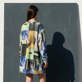Blue Abstract Rib Knit, Polyester, 380 gsm