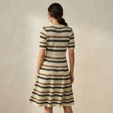 Cream Horizontal-Stripe Chunky Knit, Polyester, 235 gsm