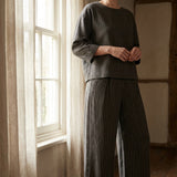 Off-White Vertical-Stripe Linen-Look, Polyester