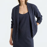 Navy Horizontal-Stripe Linen-Look, Polyester