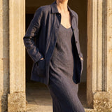Navy Horizontal-Stripe Linen-Look, Polyester