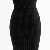 Light Grey Vertical-Stripe Ponte Knit, Poly-Viscose, 320 gsm