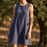 Dark Blue Marl Linen-Look, Polyester, 220 gsm