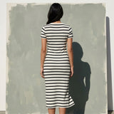 Black Horizontal-Stripe Jersey Knit, Polyester, 230 gsm, 190 cm