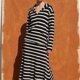 Navy Horizontal-Stripe Rib Knit, Cotton-Viscose