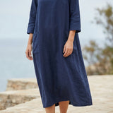 Navy Linen-Look, Polyester