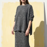 Dark Grey Marl Rib Knit, Polyester, 470 gsm