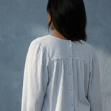 White Vertical-Stripe Jersey Knit, Viscose-Poly