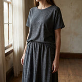 Dark Grey Marl Jersey Knit, Linen-Poly