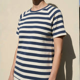 Navy Horizontal-Stripe French Terry, Cotton, 230 gsm