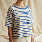 Blue Horizontal-Stripe Jersey Knit, Cotton, 215 gsm
