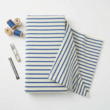 Blue Horizontal-Stripe Jersey Knit, Cotton, 215 gsm