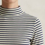 Navy Horizontal-Stripe Jersey Knit, Cotton-Poly, 190 gsm