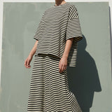 Black Horizontal-Stripe Piqué Knit, Cotton