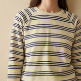 Navy Horizontal-Stripe French Terry, Cotton, 245 gsm