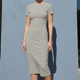 Dark Grey Stripes Ponte Knit, Viscose-Nylon, 270 gsm