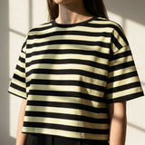 Black Horizontal-Stripe Jersey Knit, Cotton, 238 gsm
