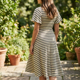 Cream Horizontal-Stripe Waffle Knit, Cotton