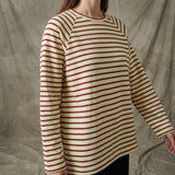 Red Horizontal-Stripe Jersey Knit, Cotton, 290 gsm