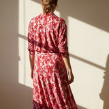 Red Abstract-Floral Jersey Knit, Viscose