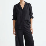 Polyester Stretch Linen-Look Fabric, 205 gsm, 165 cm — Black