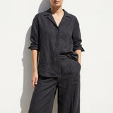 Polyester Stretch Linen-Look Fabric, 205 gsm, 165 cm — Black