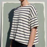 Navy Horizontal-Stripe Jersey Knit, Cotton, 139 gsm