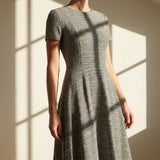 Dark Grey Stripe Crepe, Polyester