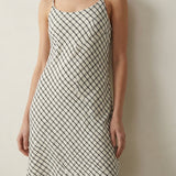 Dark Grey Check Crepe, Polyester