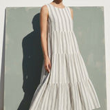 Dark Grey Vertical-Stripe Crepe, Cotton-Poly