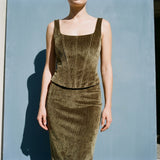 Olive Marl Velvet, Polyester