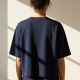 Dark Navy Textured Piqué Knit, Cotton-Nylon