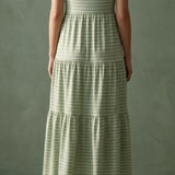 Light Green Horizontal-Stripe Jersey Knit, Poly-Viscose, 160 gsm