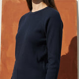 Cotton Polyester Stretch Rib Knit Fabric, 370 gsm, 128 cm — Navy